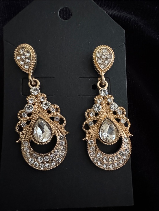 Jewelry - Gold Crystal Teardrop Dangle Earrings - Brand